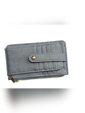 Gray Faux Leather Wallet Bifold Zip Around Coin Pocket Minimalist